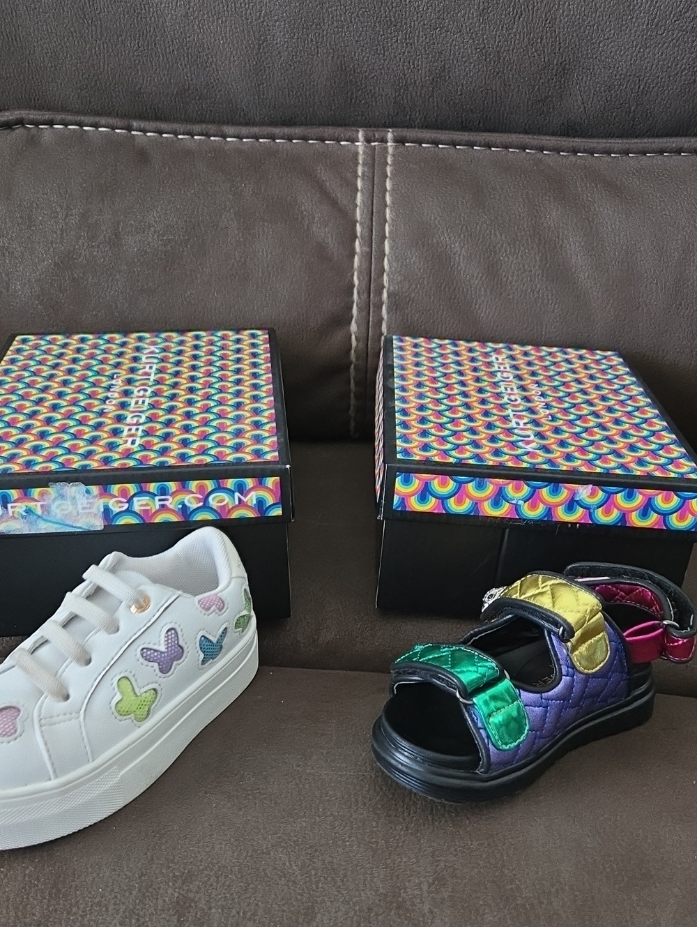 Kids White Butterfly Embroidered Sneaker & Multicolor Metallic Sandal Duo - Picture 1 of 12